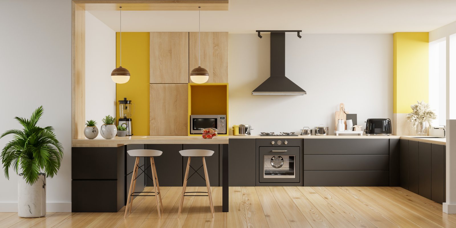 Jak rozpoznać trwałe i dobrze wykonane wyposażenie kuchenne oraz łazienkowe? 1 modern kitchen interior with yellow accents and ap 2026 03 20 03 14 34 utc